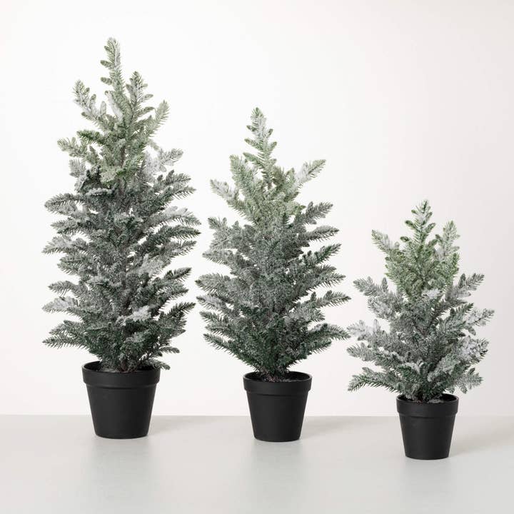Sullivans Home Decor - Wholesale Artificial Christmas Tree - POTTED SNOWY PINE TREE SET 3