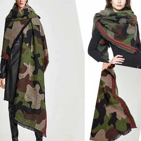 Grüner Schal mit Camouflage-Muster für den Großhandel von Ceci Bloom