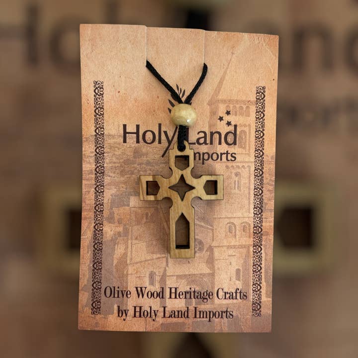 Olive Wood Cross with Star for wholesale by Holy Land Imports
