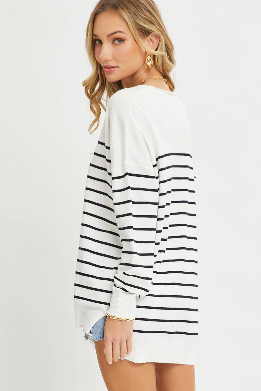 Sweet Lovely by Jen - Vente Pull en maille – femme - PULL À RAYURES SURDIMENSIONNÉ CONFORTABLE2