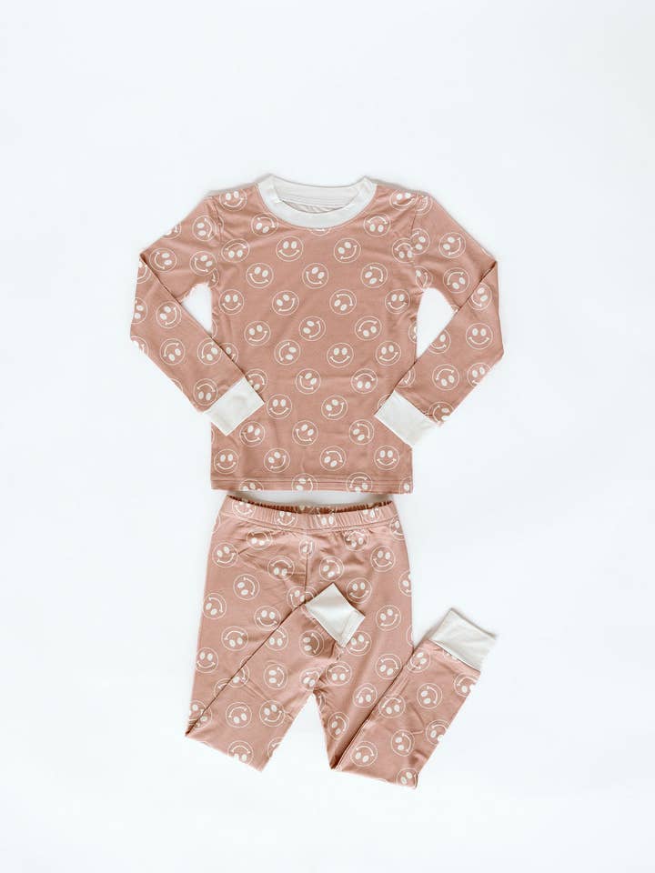 Conjunto de pijama de manga larga Mauve Smiley para venta al por mayor de kinderlein