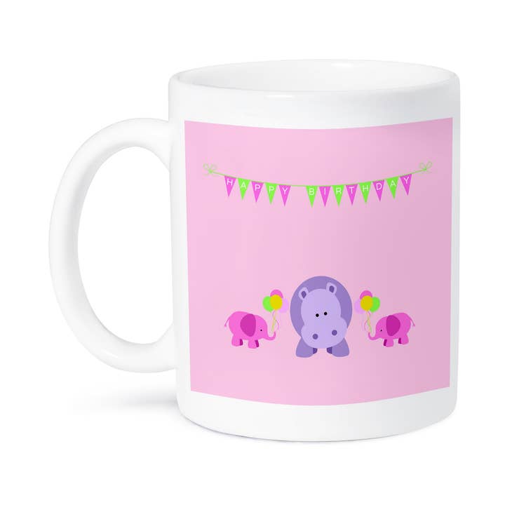 3dRose – wholesale Kaffekoppar – 3dRose, Flickors födelsedag med flodhäst och elefanter, Mugg8