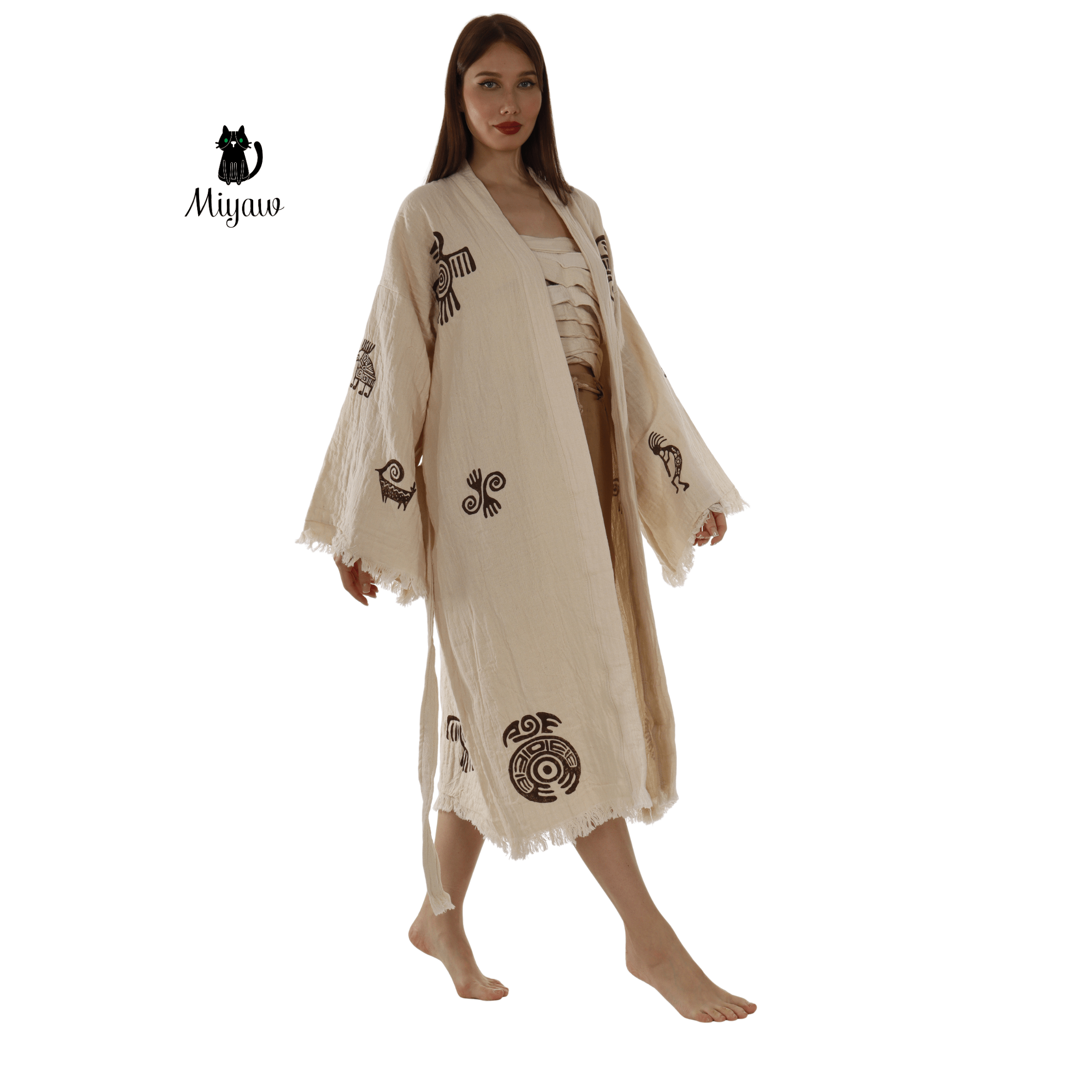 Beige Azteekse Badjas – Lange Lichte Pluche Fleece Badjas Vrouwen voor groothandel op Faire1