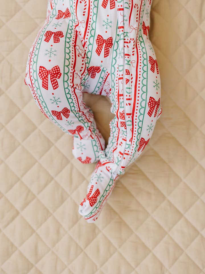 Bamboo Zip Romper | Retro Candy Cane for wholesale by Lucky Panda Kids