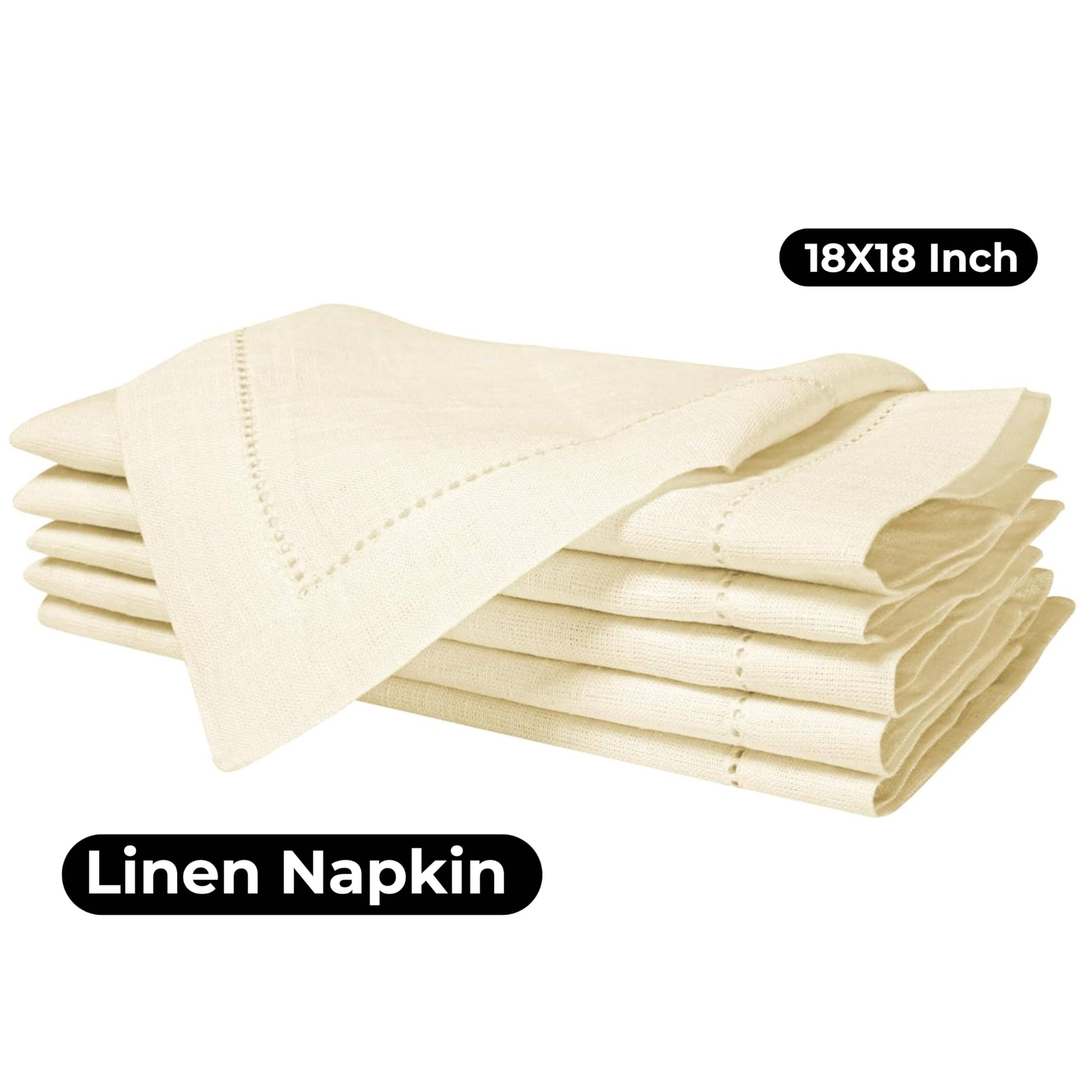 100% Linen Hemstitched Napkins - Set of 4, 18x18", off white for wholesale on Faire2