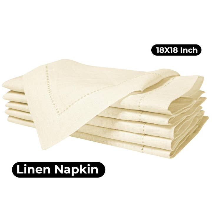 100% Linen Hemstitched Napkins - Set of 4, 18x18", off white for wholesale on Faire2