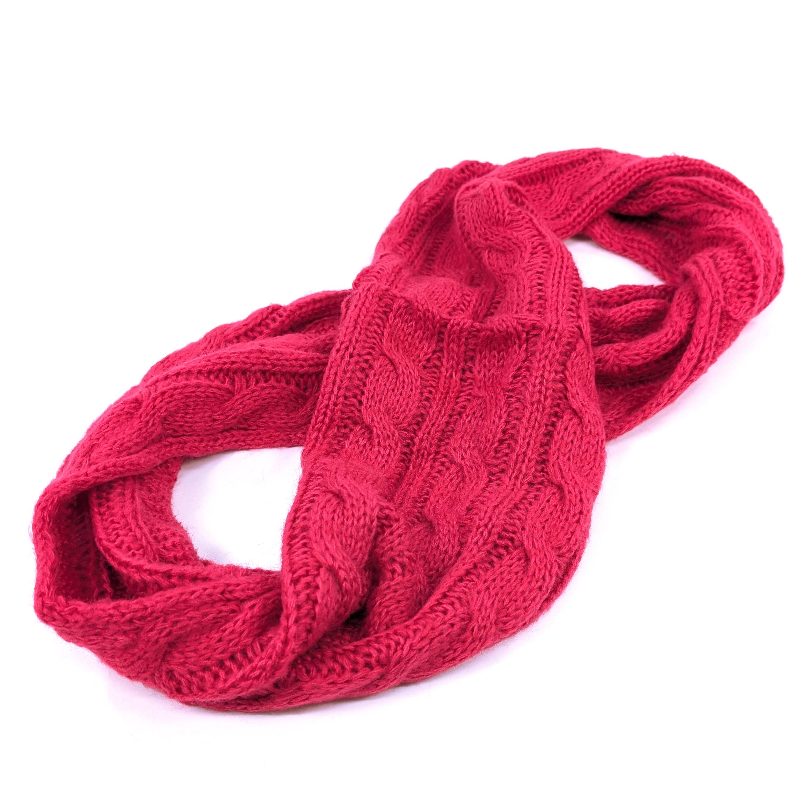 Black Ginger - Wholesale Scarf - Women's - Selat - Cable Knit Double Snood - Dark Pink1