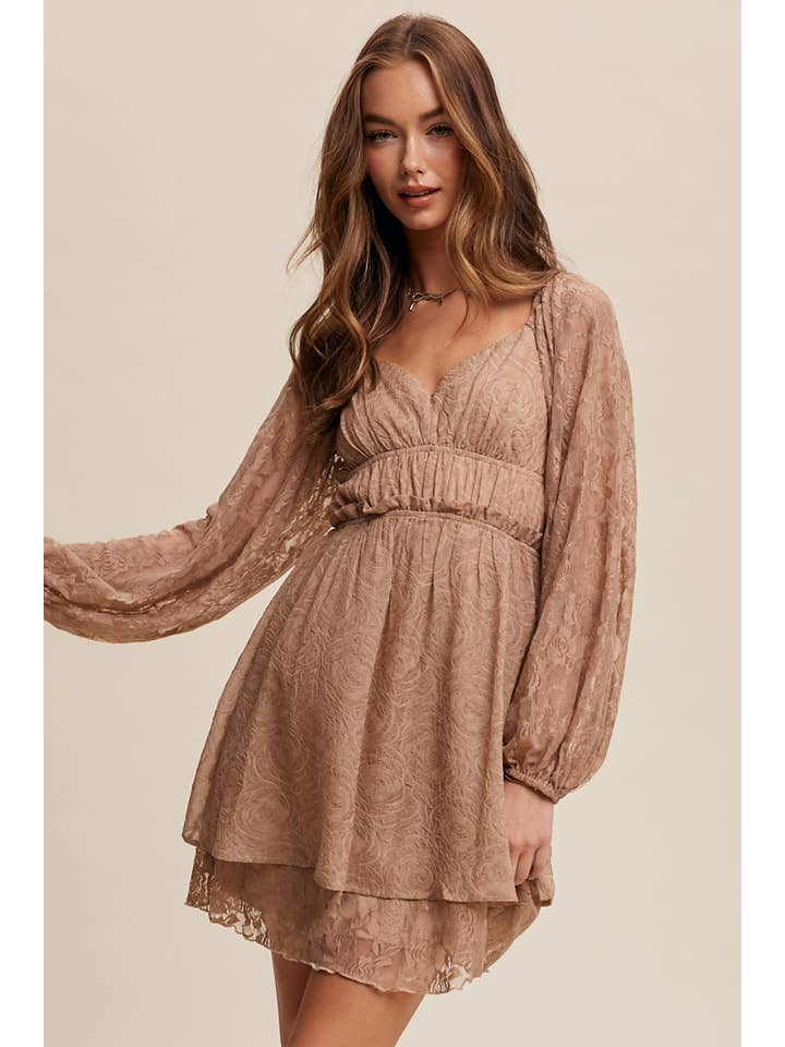 Listicle - Wholesale Dress - Women's - Floral Lace Dress with Layered Detail LD145512