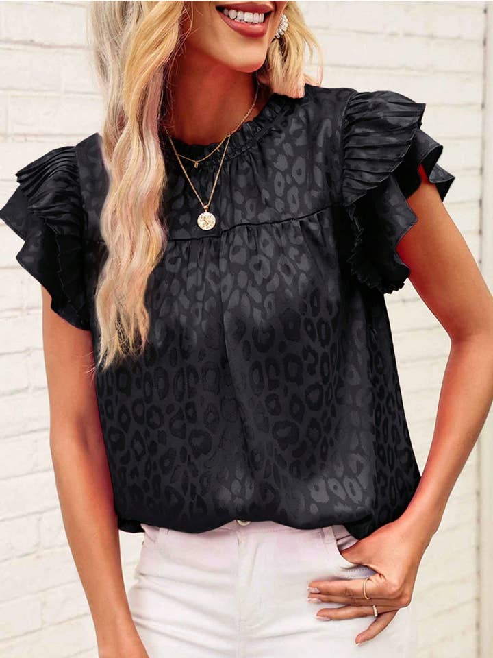 Wholesalesir - Wholesale Blouse - Women's - Printed Lotus Leaf Sleeve Wave Neck Women's Top1