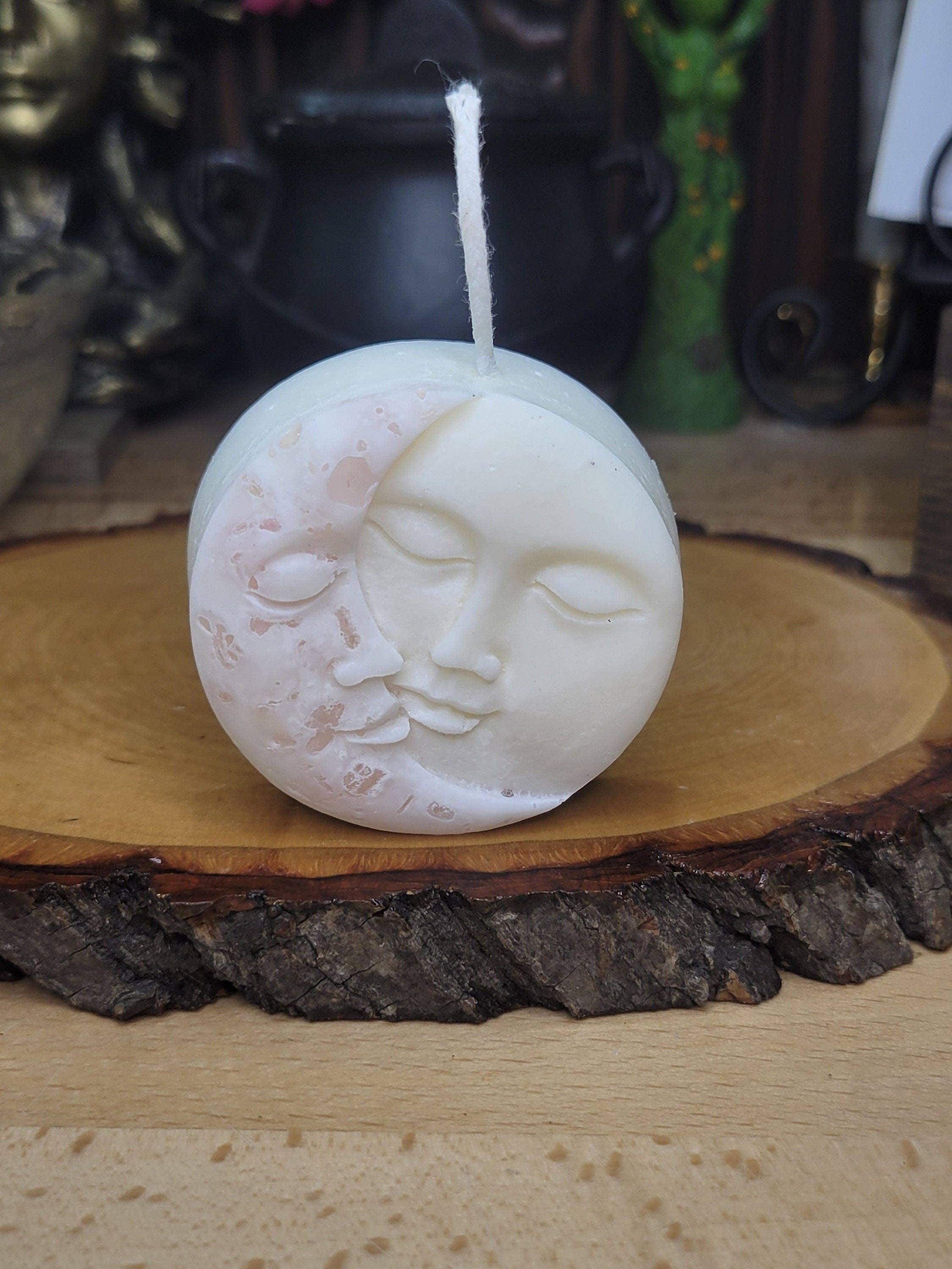 My Magic Place Shop - Wholesale Novelty Candle - Moon and Sun Crystal Candle - Home Decor Candle - Soy Pillar Candle- Moon with Crystal - Ritual Candle6