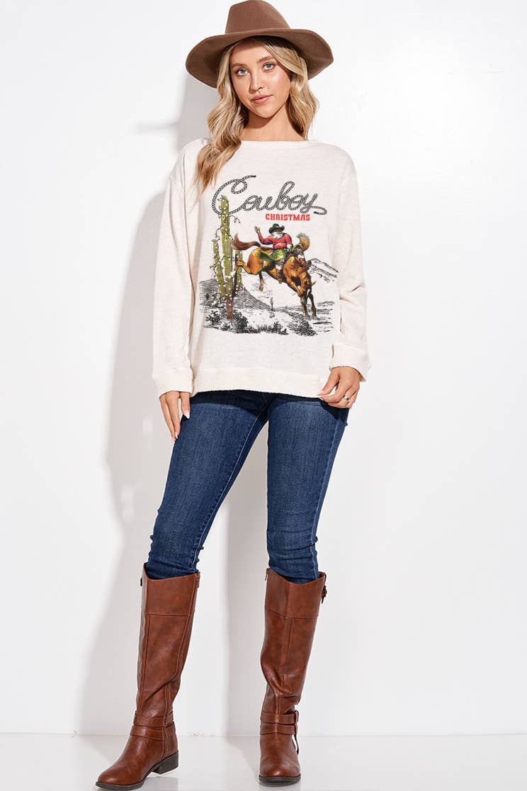 Phil Love - Vente T-shirt sérigraphié – femme - T911G10009 - Haut à manches longues Cowboy Christmas pour femme1