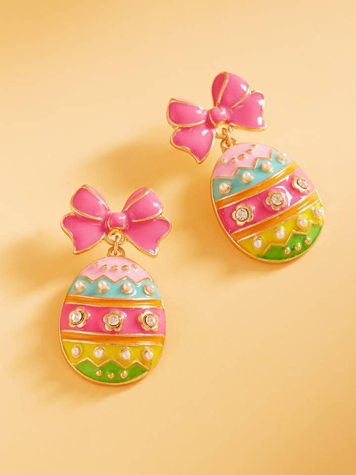 Easter Egg Enamel Ribbon Titanium Post Earrings for wholesale by Designature New York
