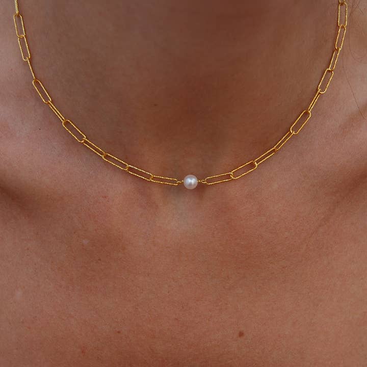 Collana con perla in argento 925, catena sottile per la vendita all'ingrosso da parte di Yneda Jewels