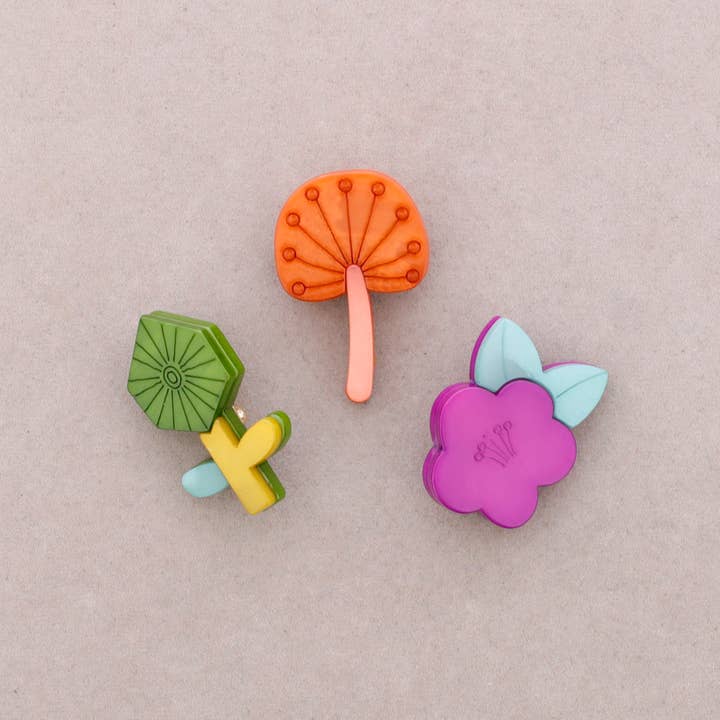 Sonata - Wholesale Snap Jewelry - Triple Flower Resin Brooch Set3