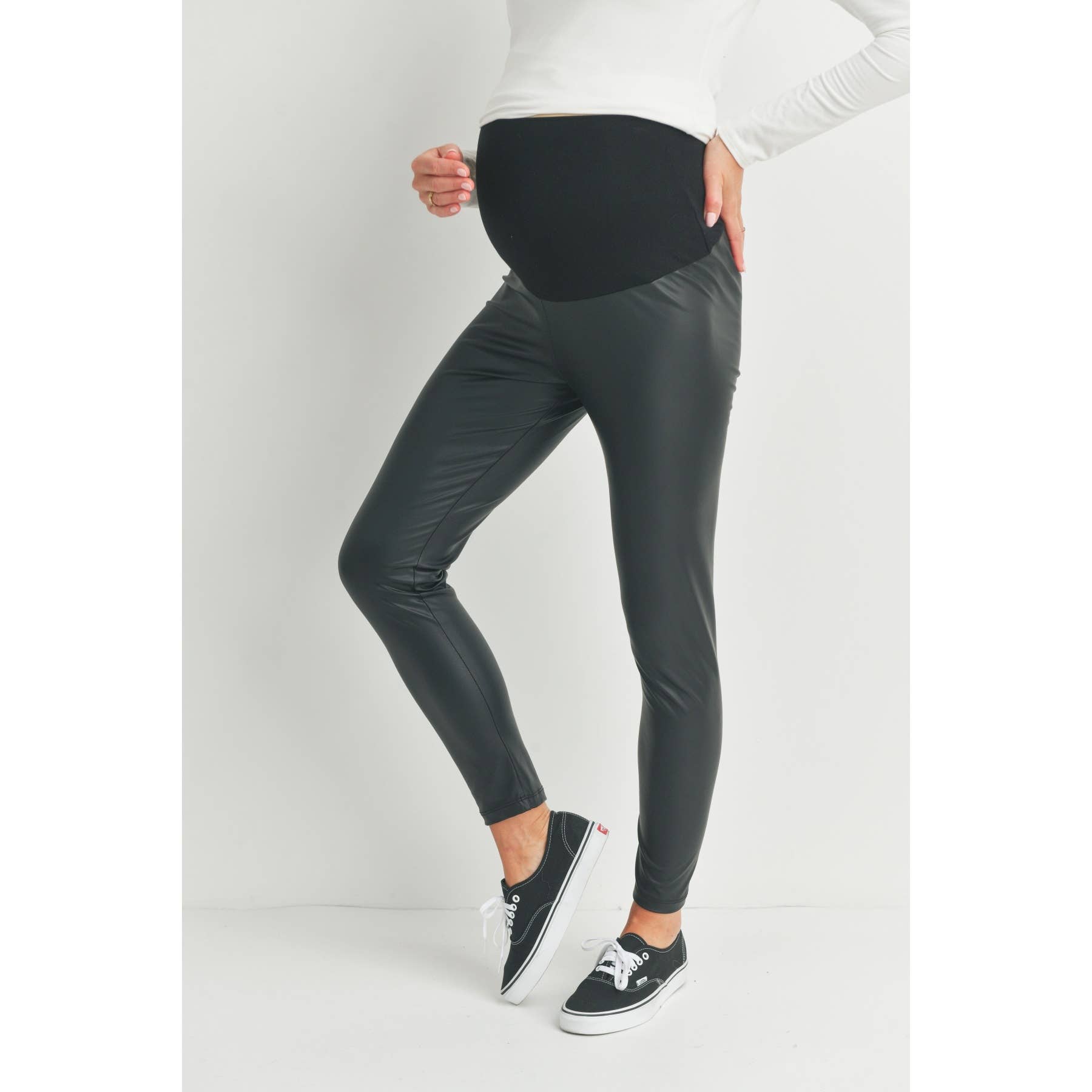 Black Faux Leather Maternity Leggings for wholesale on Faire3