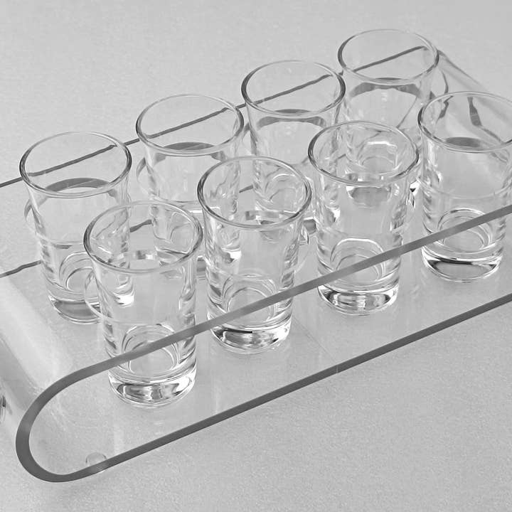 DesignStyles Home - Wholesale Shot Glass - Set of 8 Shot Glasses with Silver-Edges Acrylic Holder0