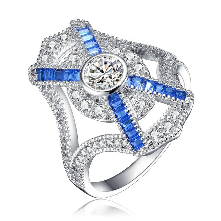 Anello in argento sterling con zirconi cubici (5702-S) per la vendita all'ingrosso da parte di Genevive