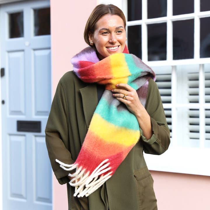 Lisa Angel - Wholesale Scarf – Women's - Rainbow Thick Stripe Winter Scarf4