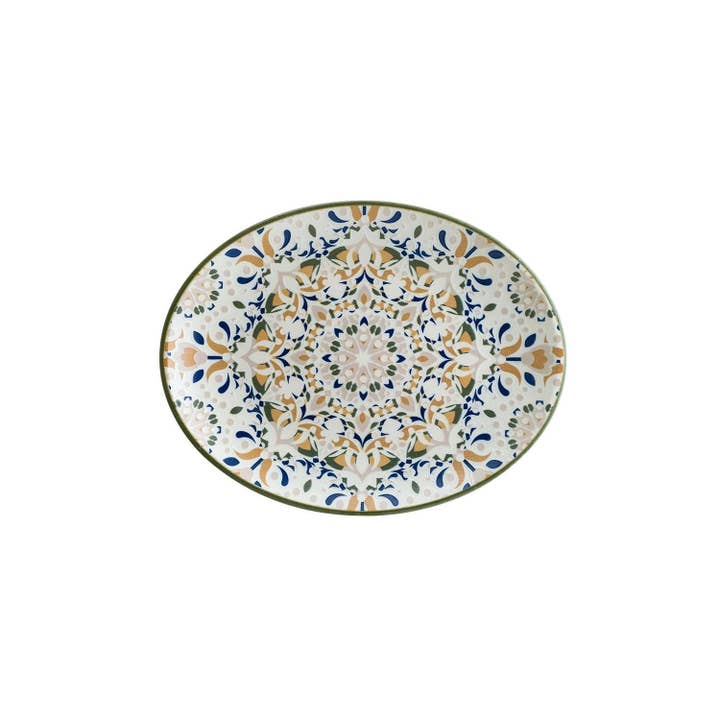 Tenango 12,25" x 9,5" x h:1" Oval Dekorierte Porzellanplatte (Set aus 2) für den Großhandel von TURGLA HOME