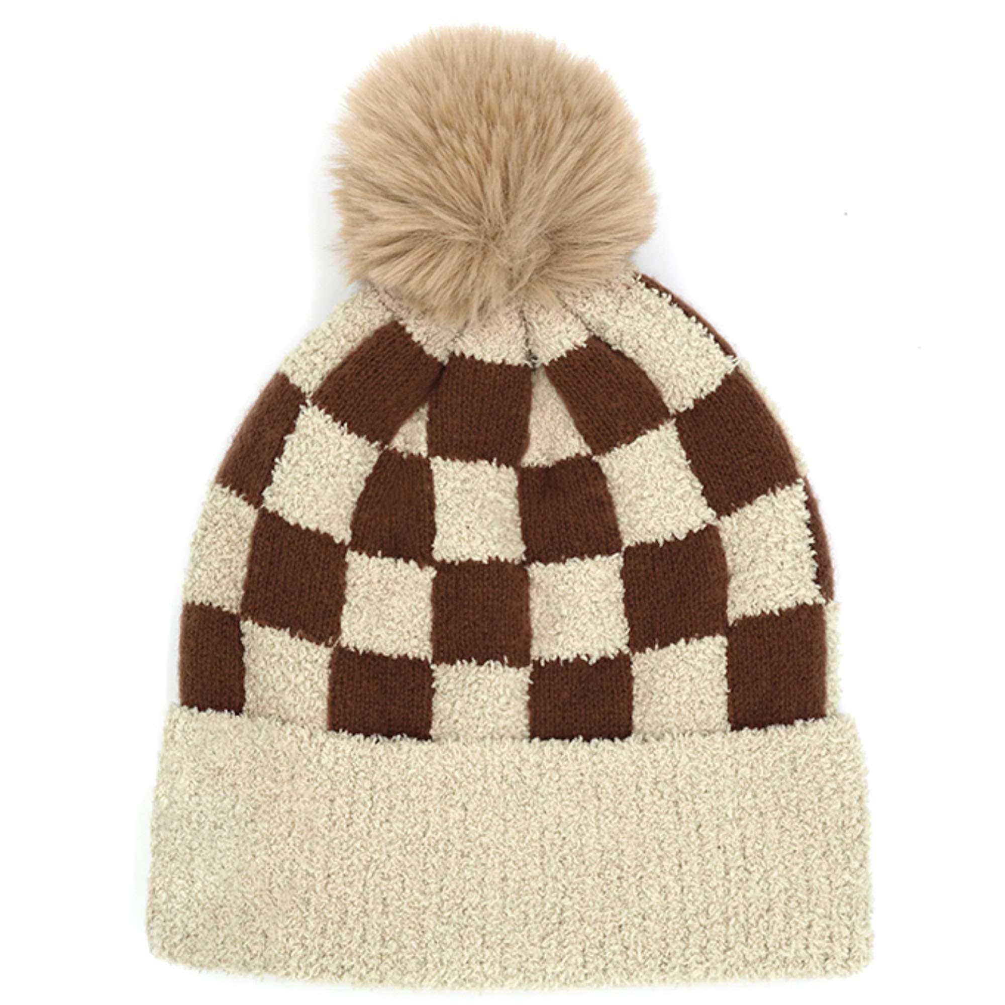 anbfashion - Wholesale Beanie - Women's - CHECKERED POM POM BEANIE MH-01383
