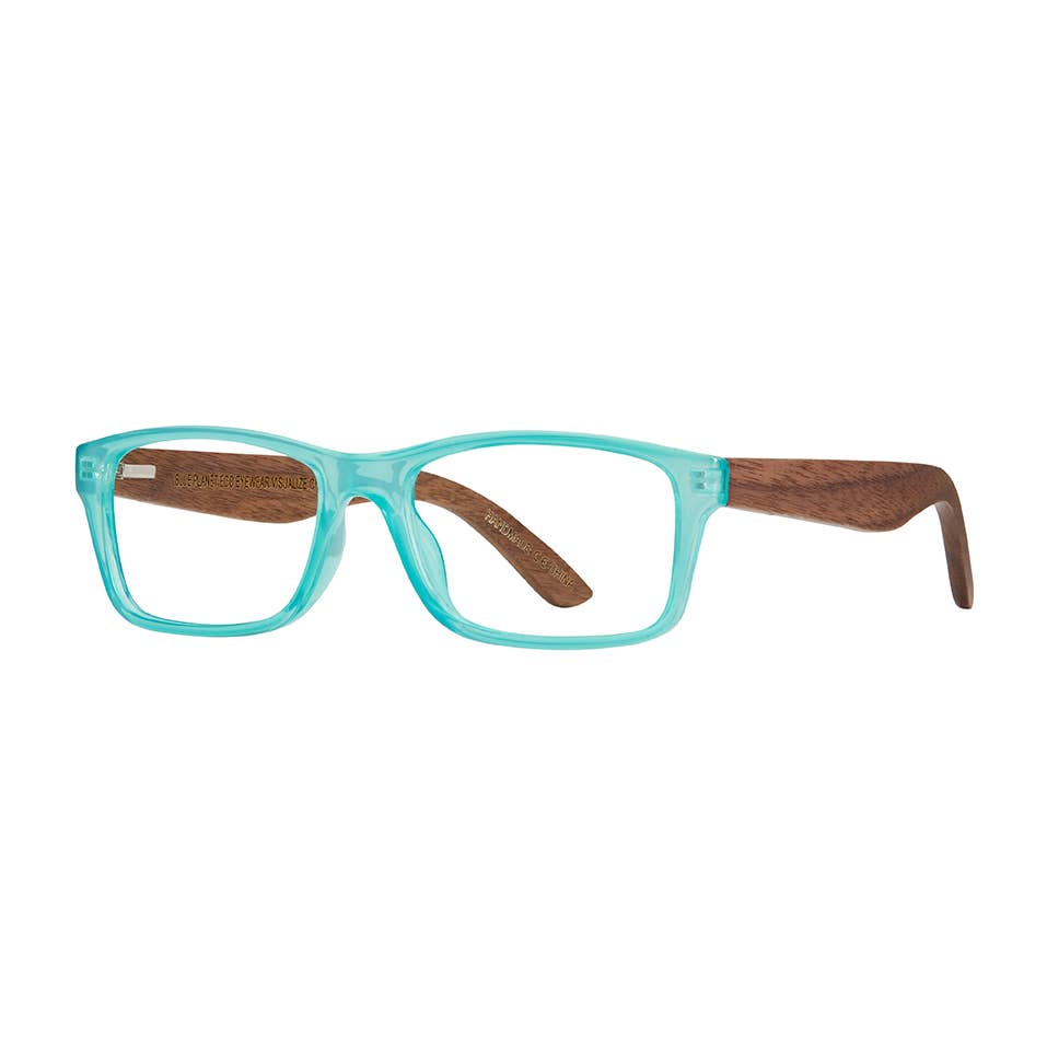 Blue Planet Eco-Eyewear - Wholesale Eyeglasses - Unisex - BP20732 Anza - Aqua / Walnut Wood -Blue Light Filtering Lens0