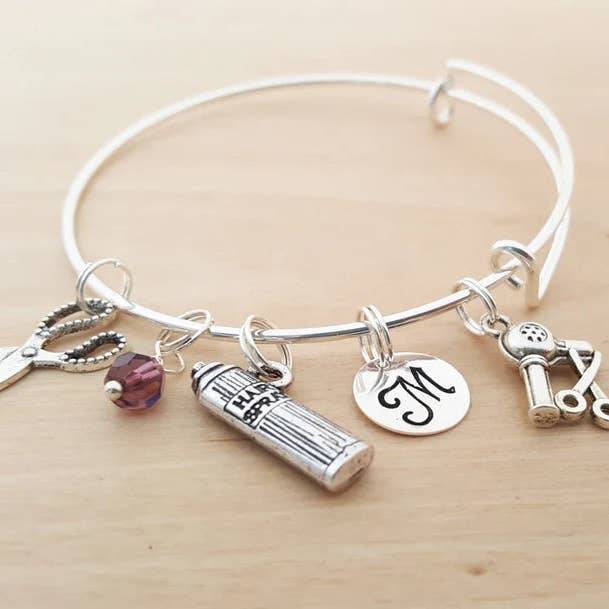 CY Design Studio - Wholesale Charm/dangle bracelet - Personalized Hair Stylist Charm Bracelet – Adjustable Bangle with Birthstone & Initial1