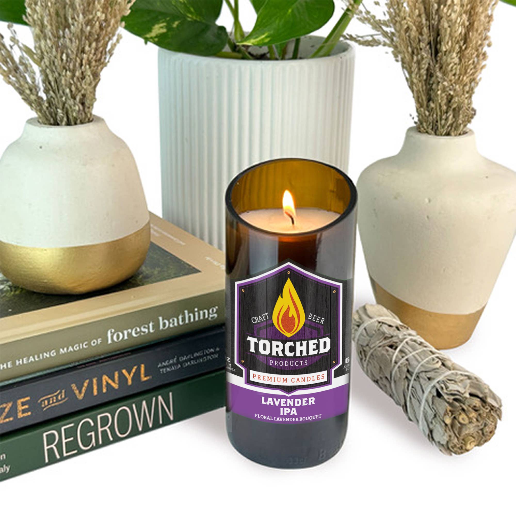 Torched Products - Vendita all'ingrosso Candela in vasetto - Candela bottiglia di birra torciata 8 oz - Lavanda IPA2