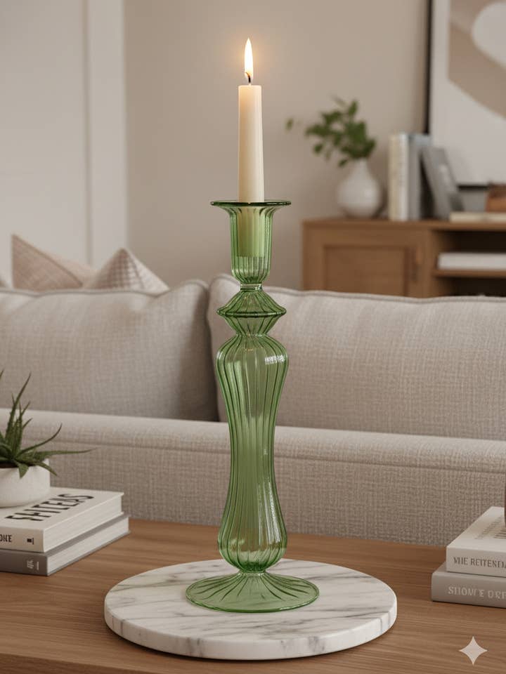 Sphère soufflée à la main avec bougeoir en verre à spirale de forme incurvée pour la vente par Arabazaar Gallery LLC