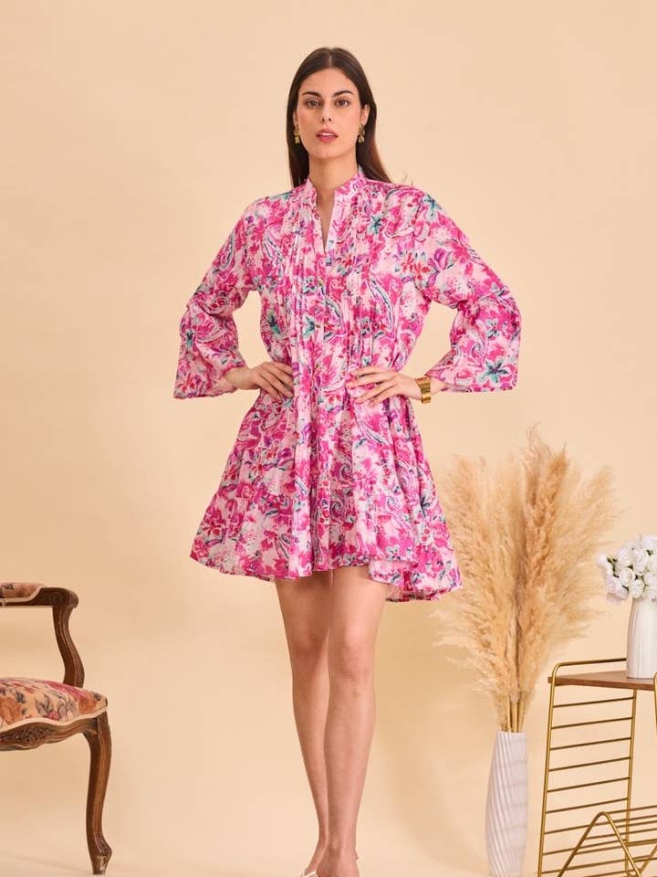 Robe courte trapèze en coton imprimé - Orice    pour la vente par Orice