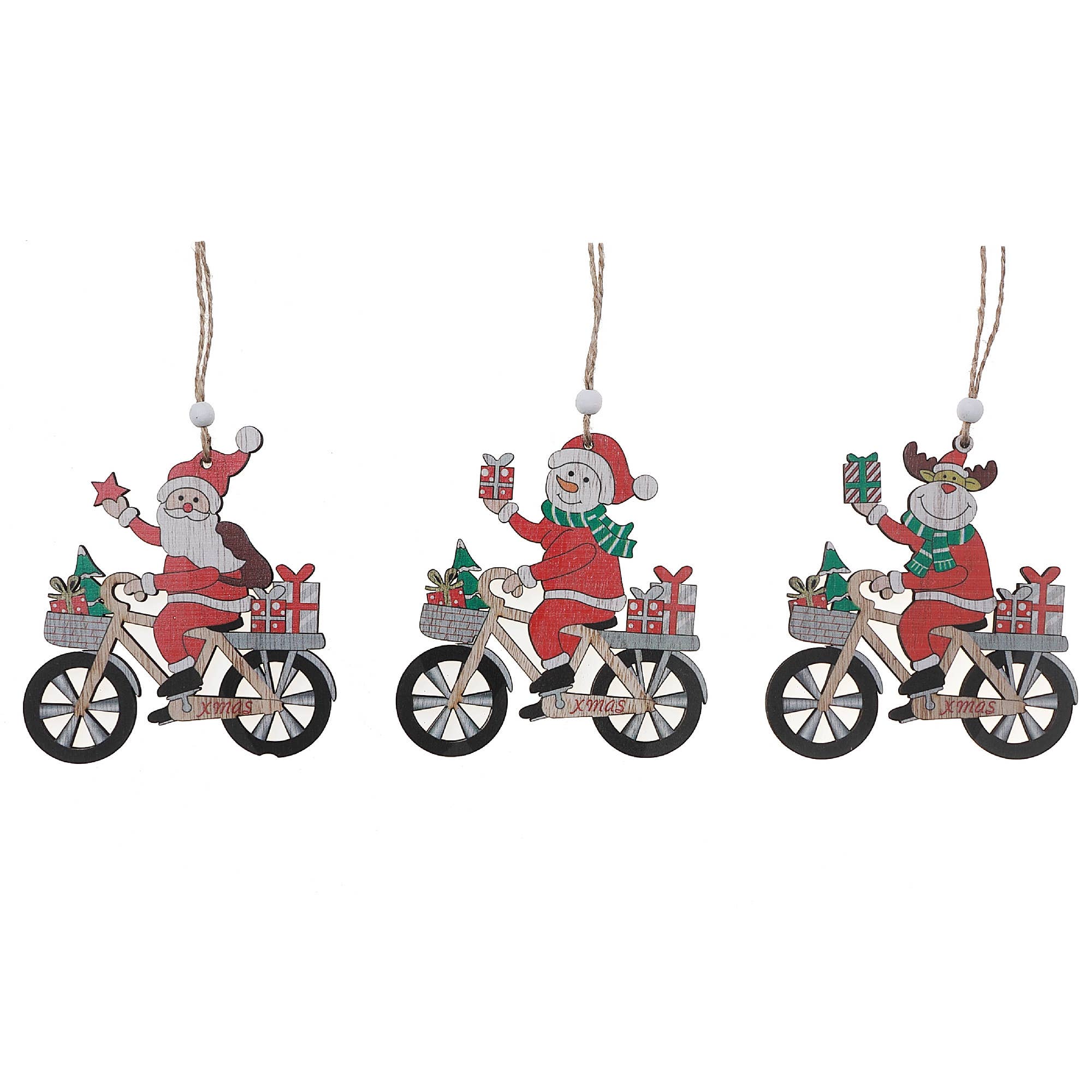 Multi Wooden Christmas Bicycle Ornament Asstd for wholesale on Faire0