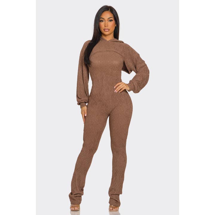 Rhinestone Jumpsuit and Cropped Hoodie Set for wholesale by HiteJeans