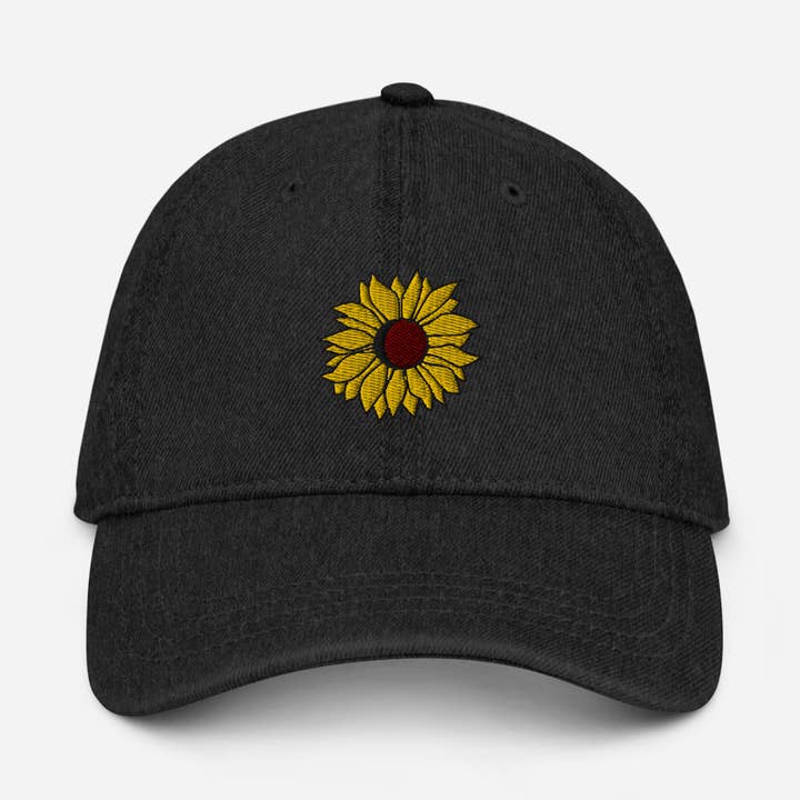 „Zonnebloem” geborduurde denimhoed voor wholesale door Tiny Cow Designs