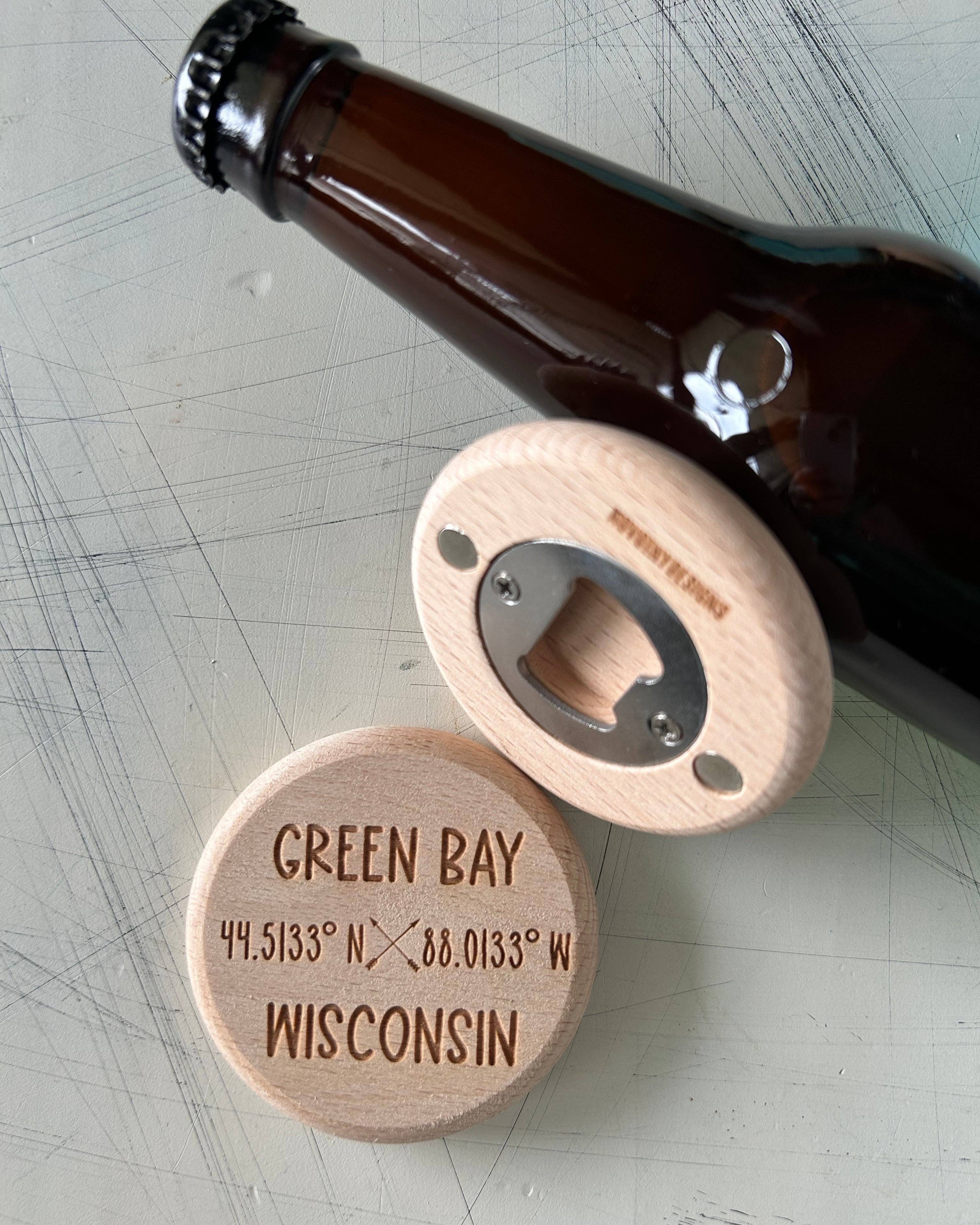 Novotny Designs - Wholesale Bottle/wine opener - Customized city coordinates wood bottle opener