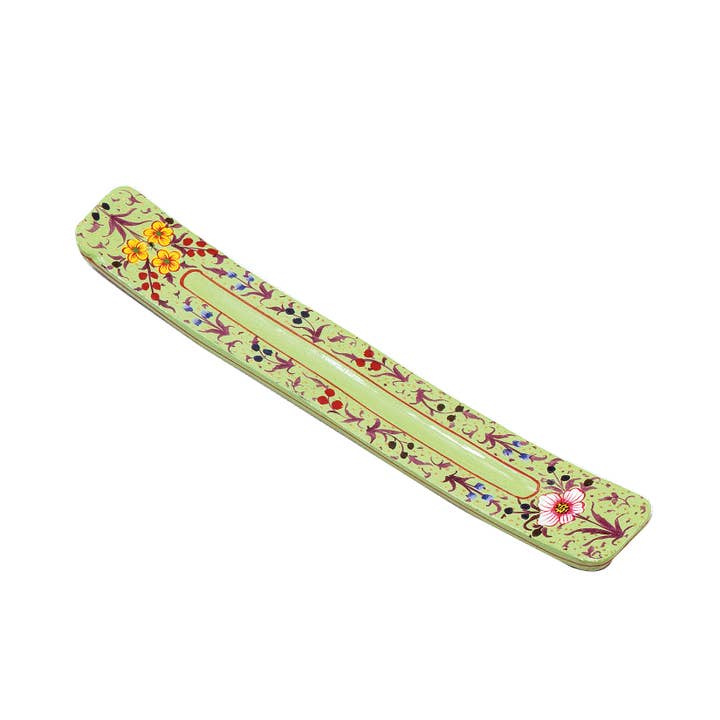 Green w/Flowers Handpainted Incense Holder for wholesale by Triloka