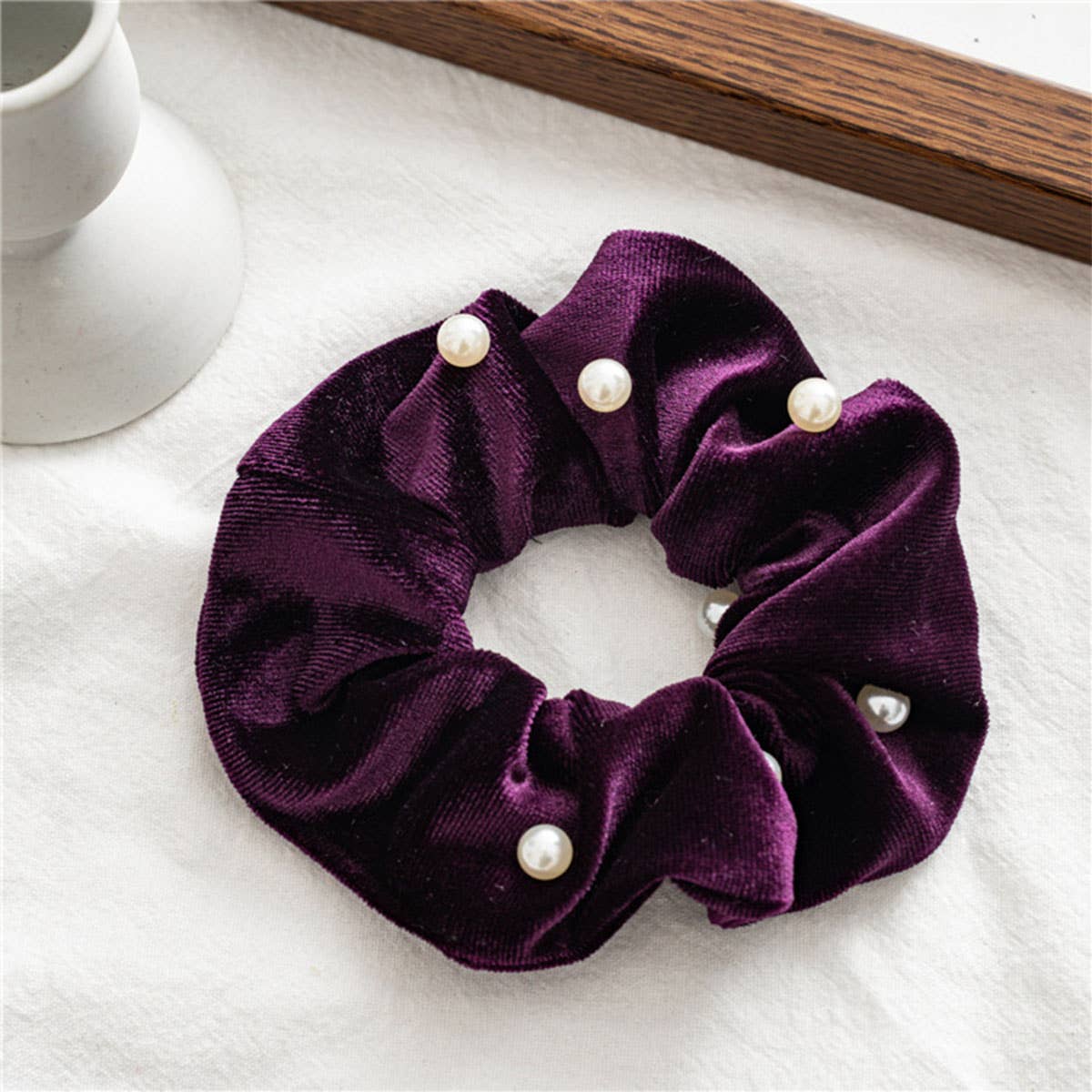 ACCITY - Wholesale Scrunchie - Women's - PEARL FUZZY HAIR SCRUNCHIES_CWAHA03825