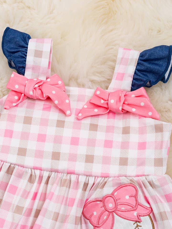 Kids Charm Online - Wholesale Bodysuit (Non-Footed) - Baby - Pink plaid baby onesie / Baseball application detail & ruffle. RPG55144001 sol
