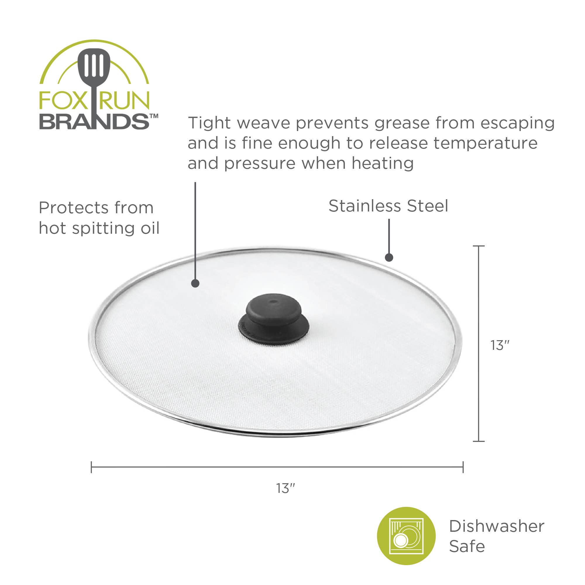 Fox Run Brands - Vente Ustensile/gadget de cuisine - Écran anti-éclaboussures Fox Run en acier inoxydable, 13 pouces7