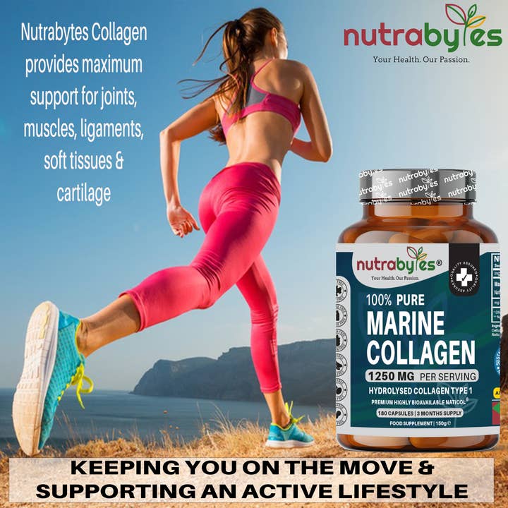 NUTRABYTES - Wholesale Oral Supplement/Vitamin - Pure Marine Collagen Supplement | 1250mg High Strength Collagen Capsules | Hydrolysed Marine Collagen Protein Peptides Type 1 | 180 Collagen Capsules | 3-month supply | Made in UK5