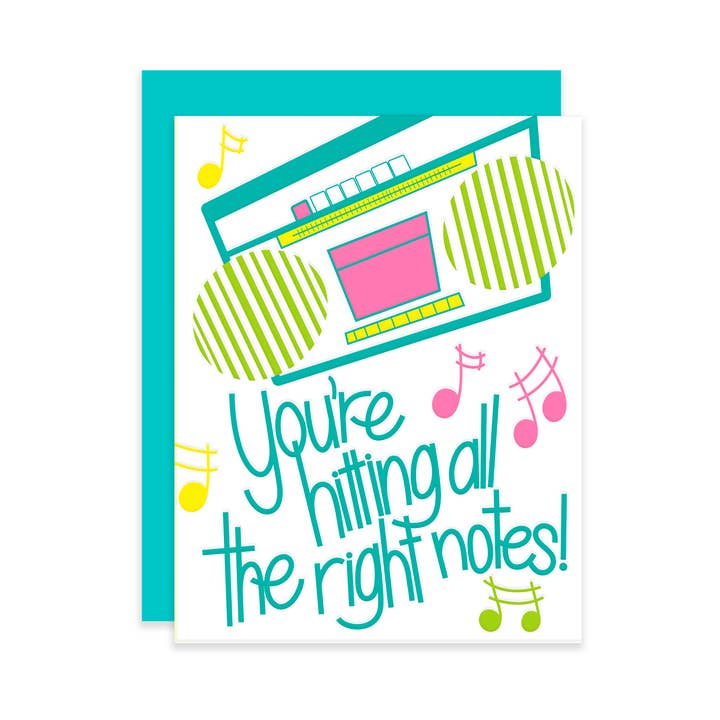 Hitting the right note, Letterpress Encouragement Card for wholesale by Add Pink and Stir