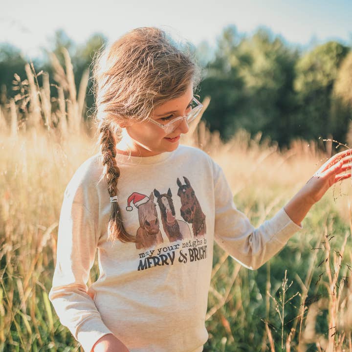 Barefoot Baby - Wholesale Screen Printed T-Shirt - Kids - May Your Neighs be Merry & Bright Horse Christmas Shirt