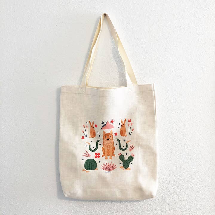 Squidly Designs - Wholesale Tote Bag - Unisex - Tote Bag - Coyote Cactus Desert (Double-sided)1