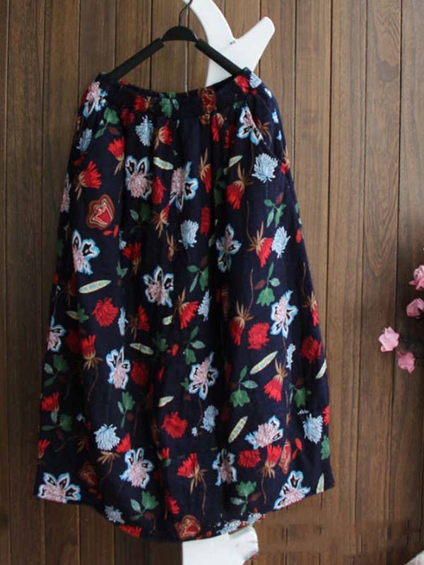 Etnisk trykt løs nederdel retro blomst mellemlang nederdel for engroshandel hos Whisper Mint