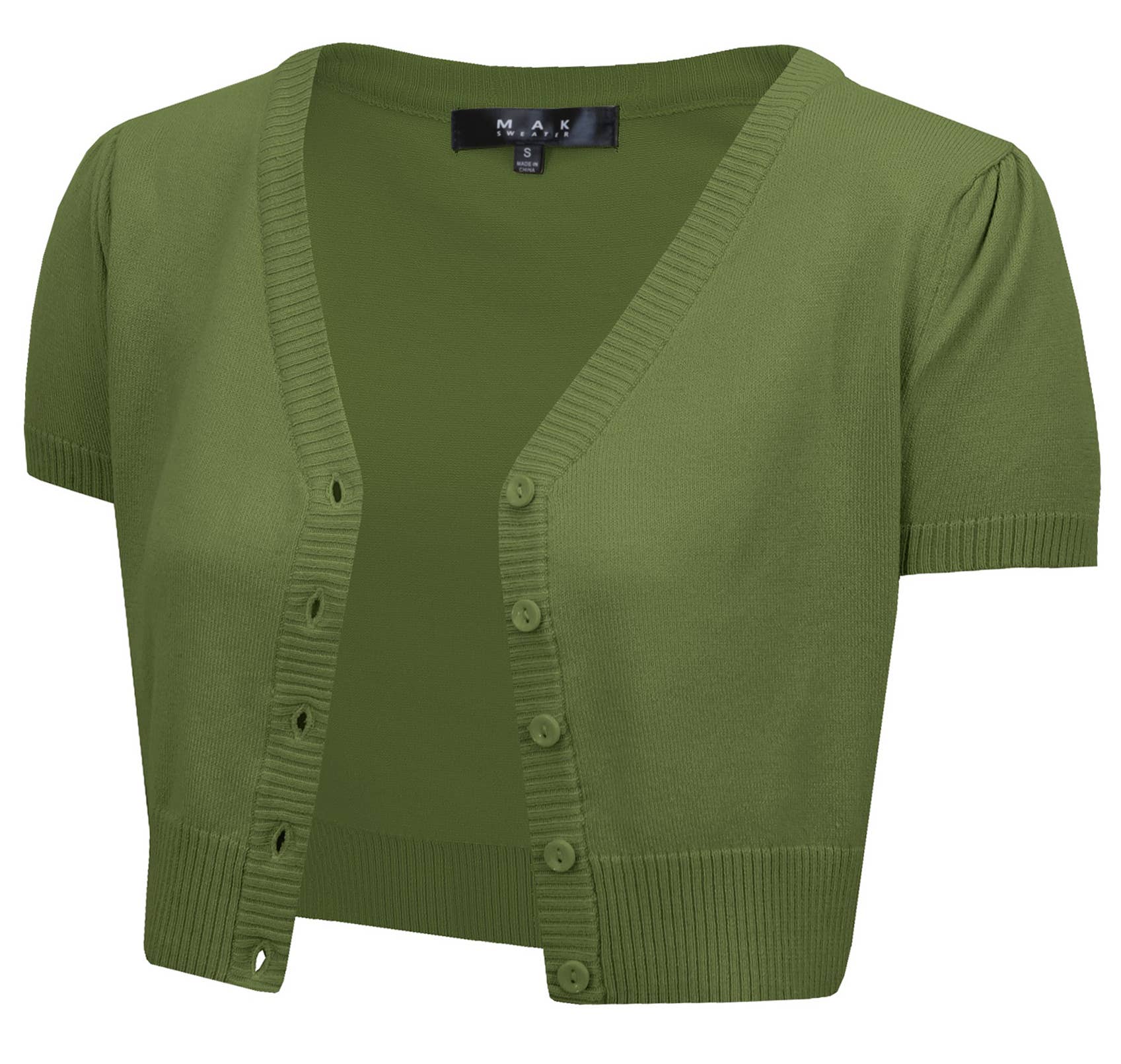 Mak - Vente Cardigan – femme - Cardigan boléro court à manches courtes bouffantes et col en V HB213751