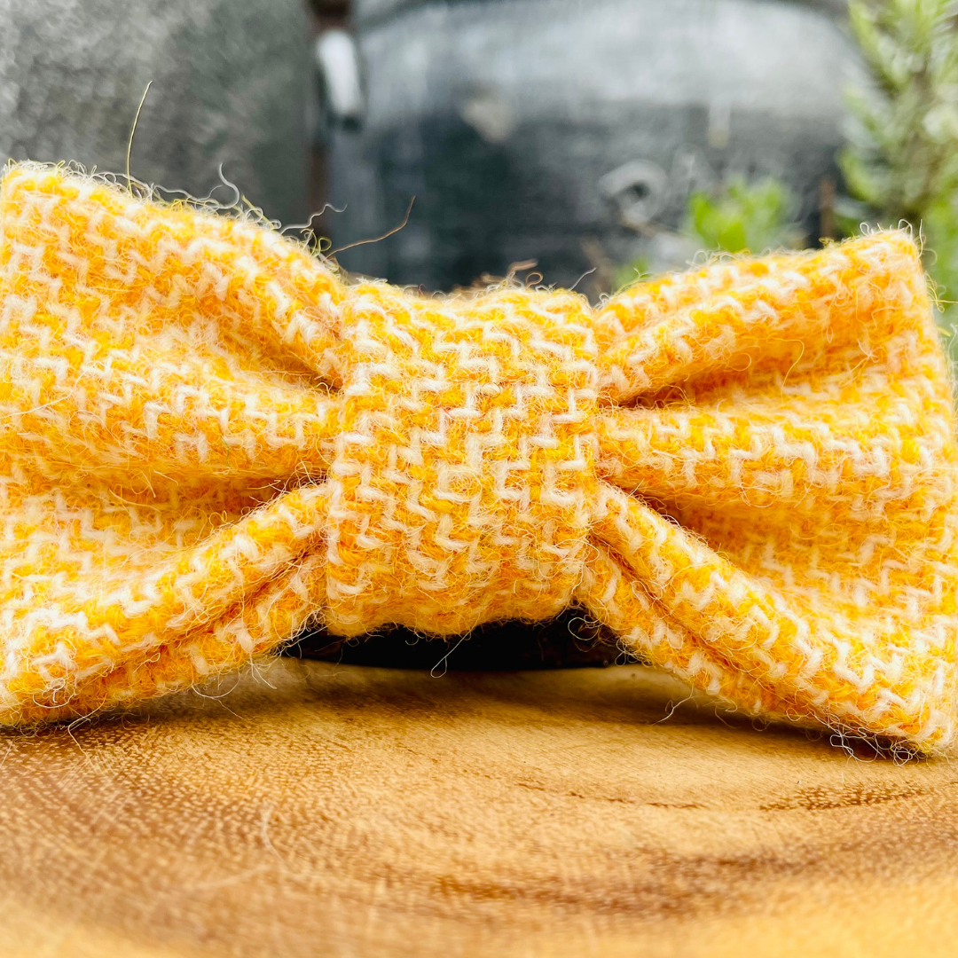 Stylish Dogs - Collars, Leads BowTies, Bandanas – wholesale Pet bow tie – Dog – Harris Tweed  - Yellow White  Tweed Dog Bow Tie1