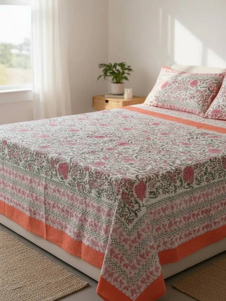 Jaipuri handgefertigtes Blockdruck-Baumwollbettlaken in Queen-Size!! für den Großhandel von The Eastern Loom