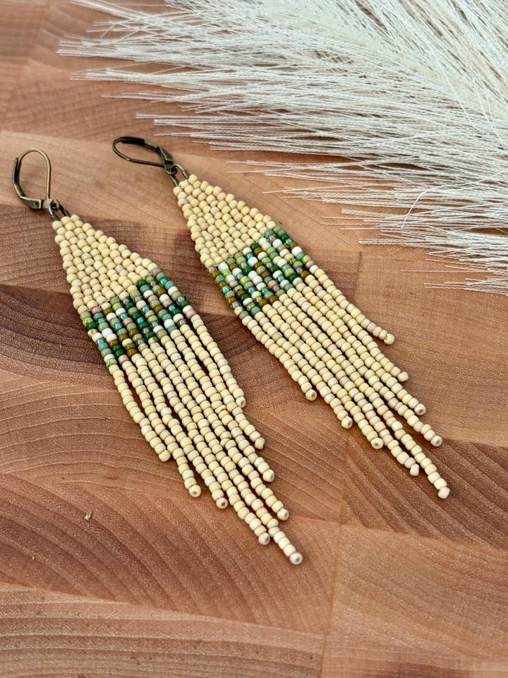Saguaro Cream Beaded Earrings for wholesale by Made by Melissa