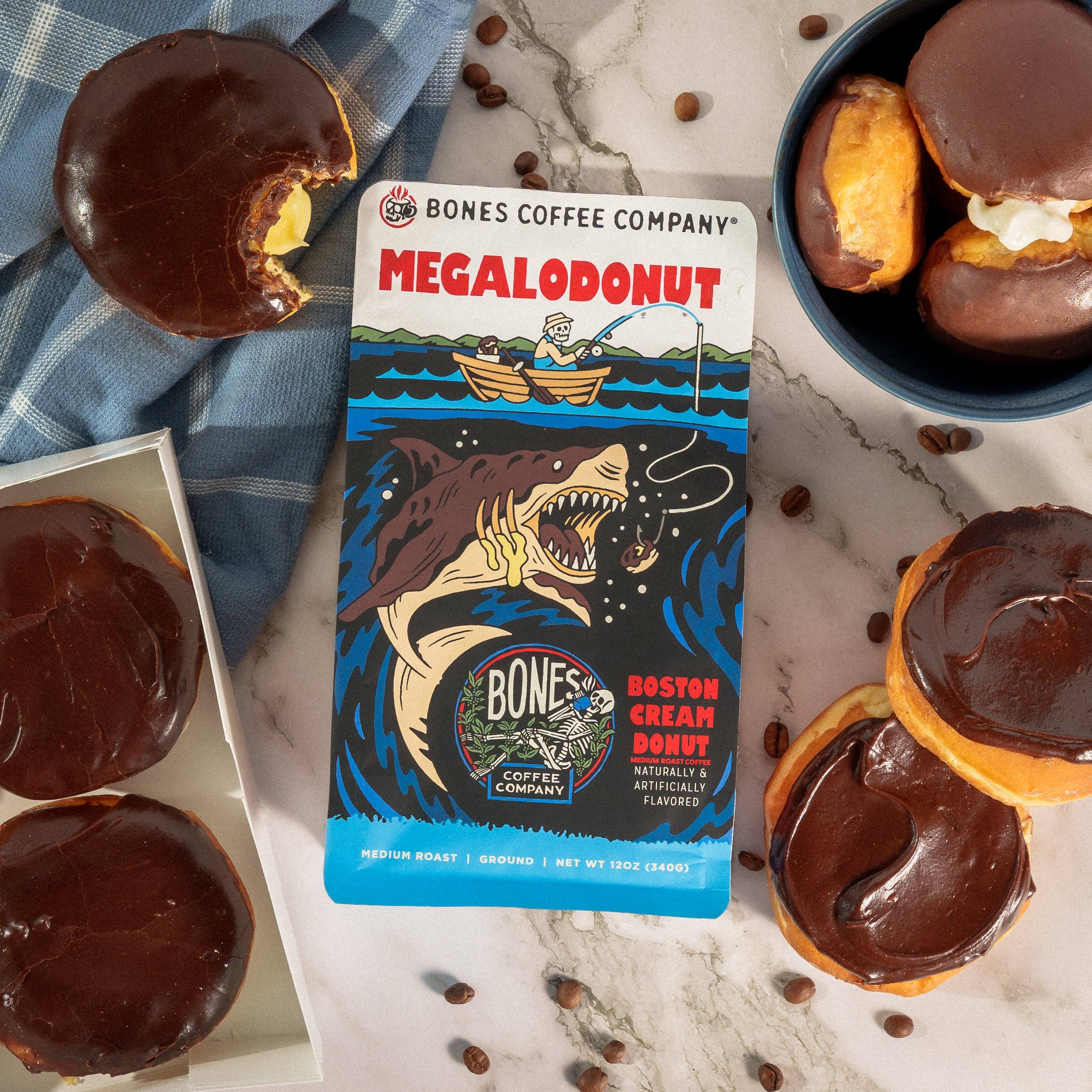 Bones Coffee Company – wholesale Kaffebönor – Megalodonut Smaksatt Kaffe | 340 g | Hela Bönor och Malet6