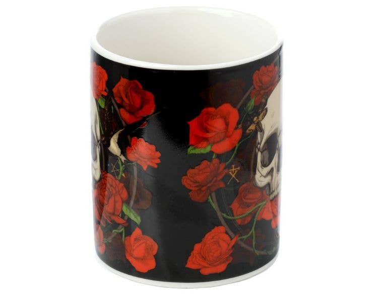 Crystal Magick Wholesale Ltd – wholesale Coffee mug – Skulls and Roses Porcelain Mug2