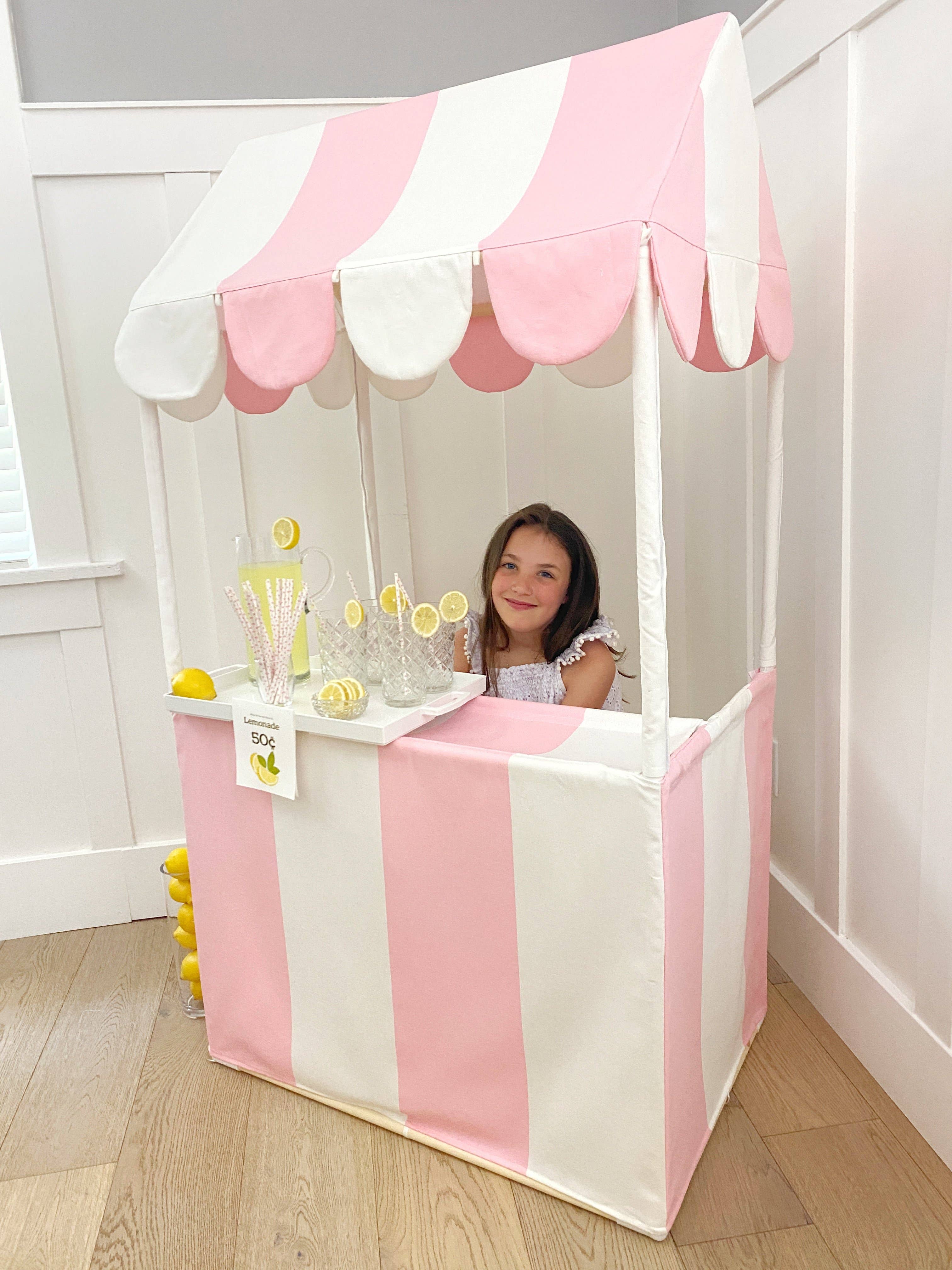 Domestic Objects - Wholesale Tent - Kids - The Market Stand Play Tent in Pink & White Cotton Canvas2