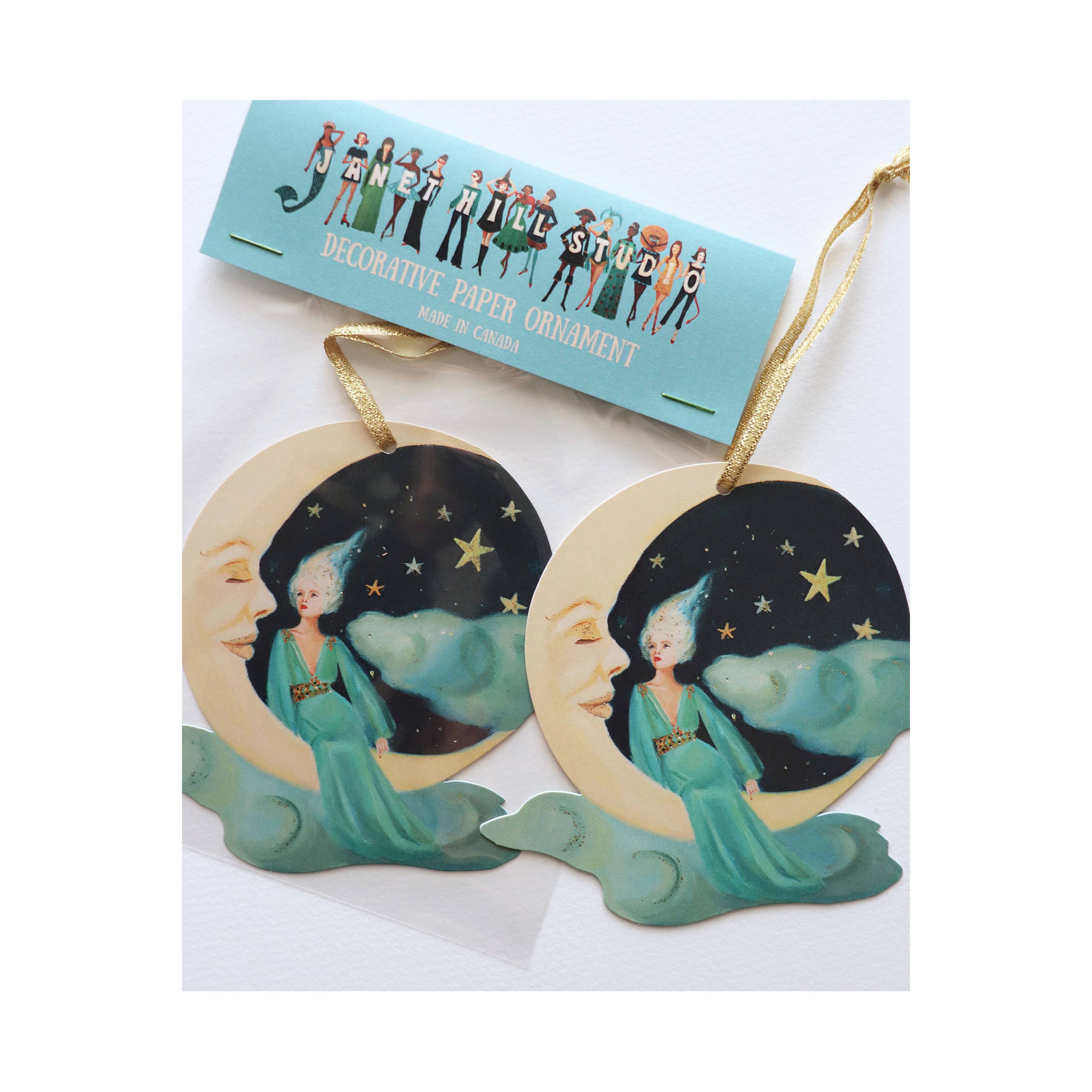 JANET HILL STUDIO - Wholesale Ornament - Moon Goddess Paper Ornament/ Gift Tag/ Die Cut Decoration